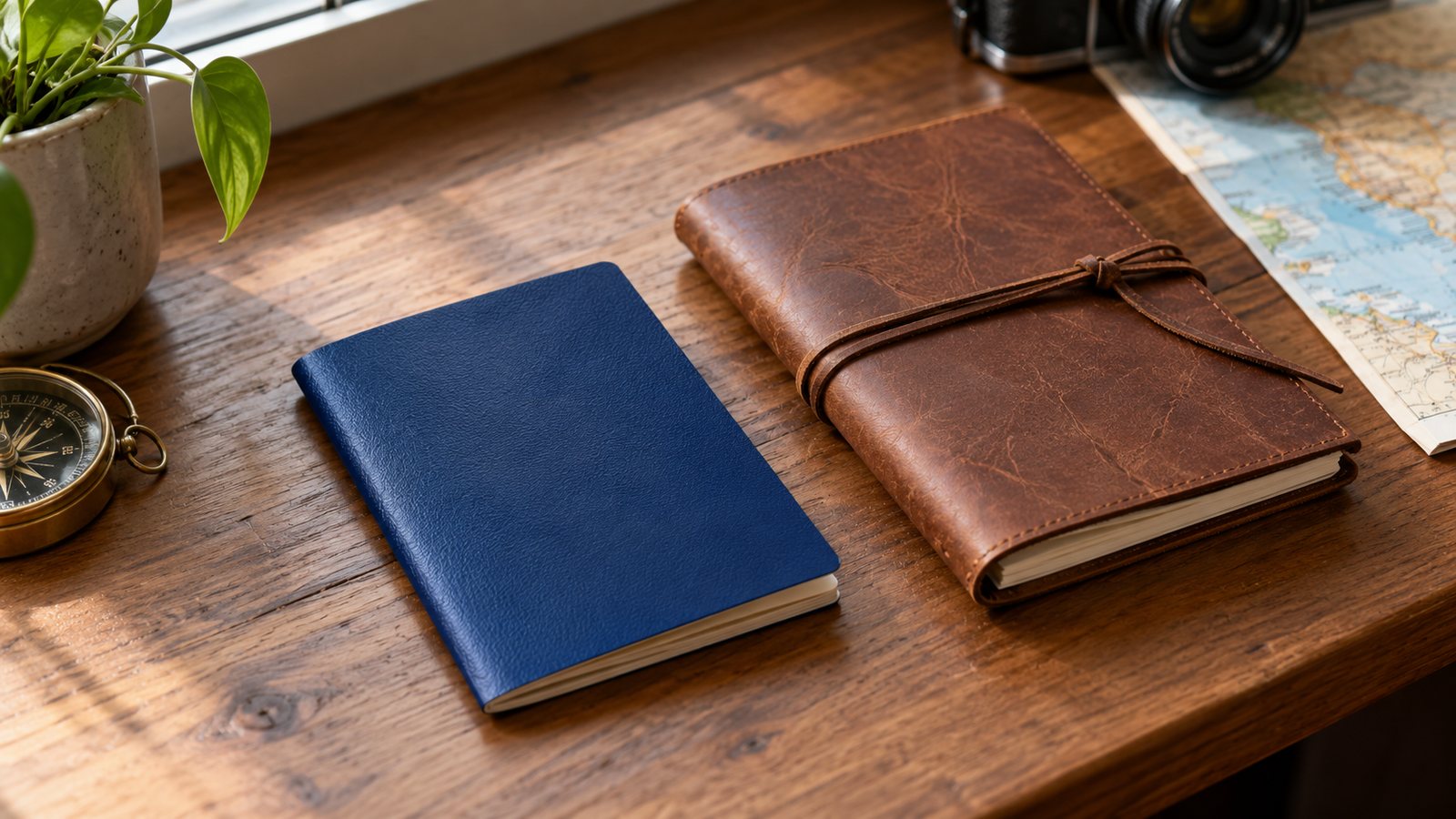 A passport on a travel table (illustrative)