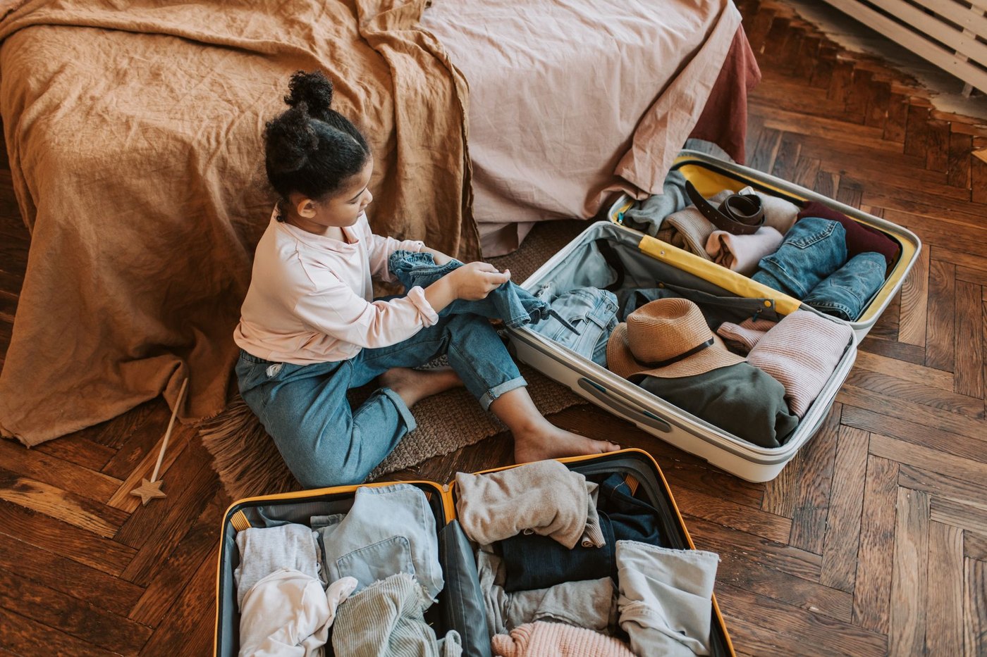 Packing setup for Snack, Toy, and Cable Organization for Family Flights